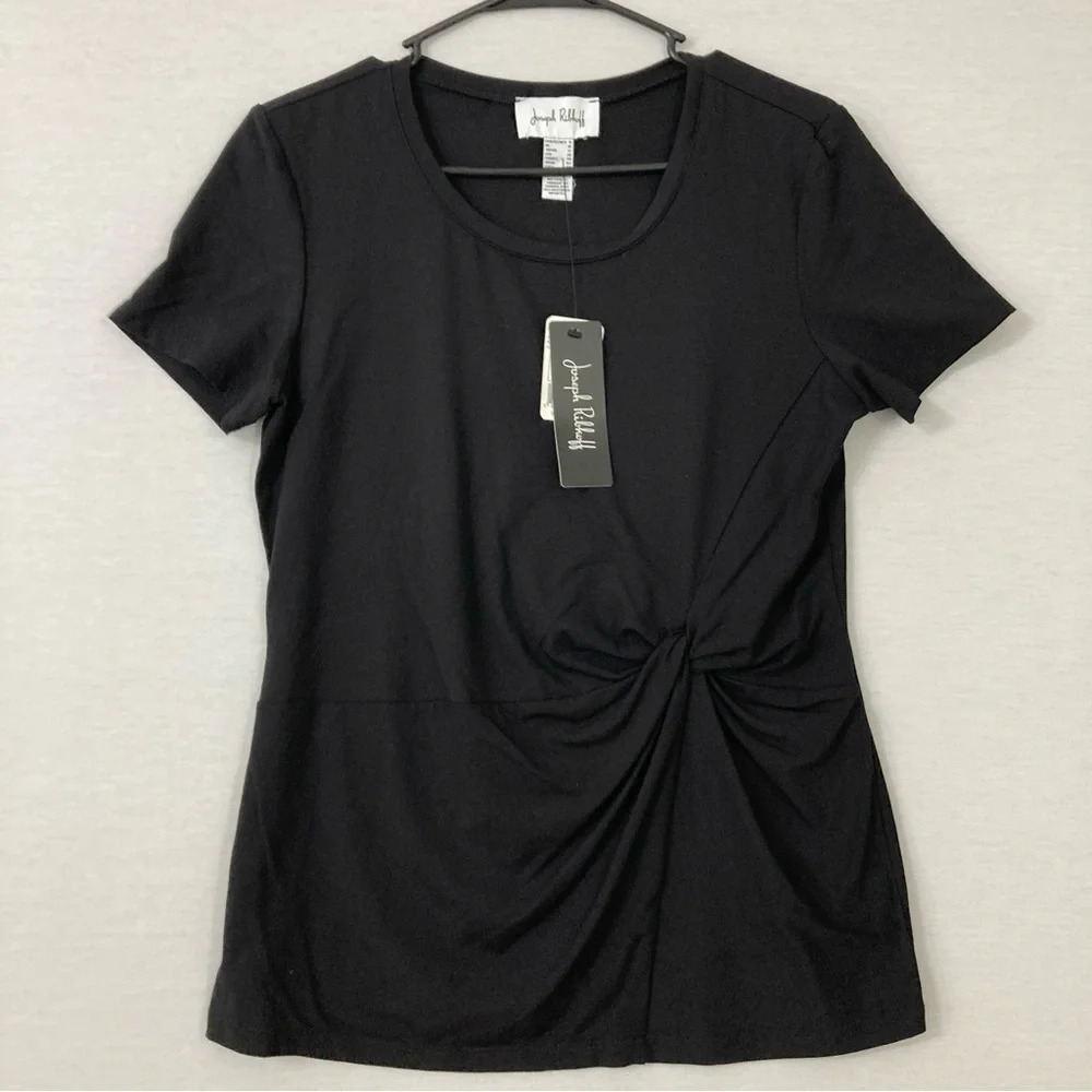 New Joseph Ribkoff Black Round‎ Neck Stretch Twist Front Top size 8